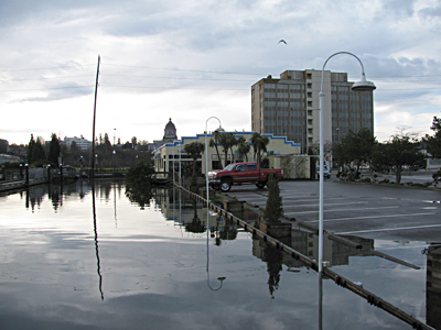 Higher sea levels than normal in Olympia, WA on January 21, 2010
