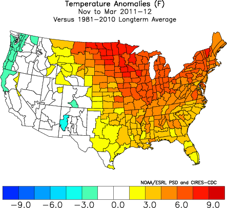 Nov-Mar temperature anomalies (Fahrenheit) from the 1981-2010 normal for the 2011-2012 winter