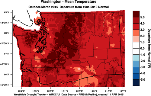 Oct-Mar 2014-15 temperature anomalies (Fahrenheit) from the 1981-2010 normal