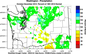 October-Dec precipitation percent of normal statewide