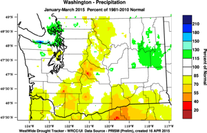 Jan-Mar precipitation percent of normal  statewide