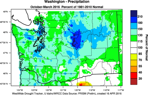 Total Oct-Mar 2015-16 precipitation percent of normal