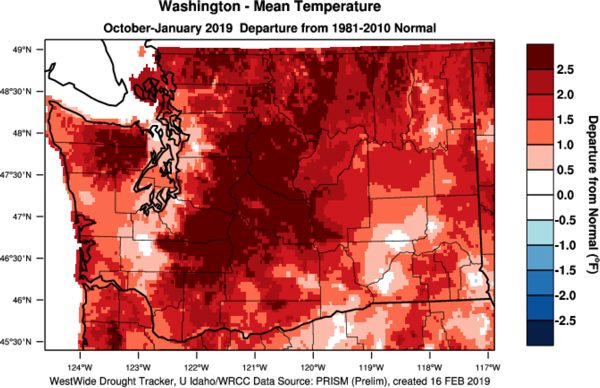 Washington Mean Temperature October-January 2019